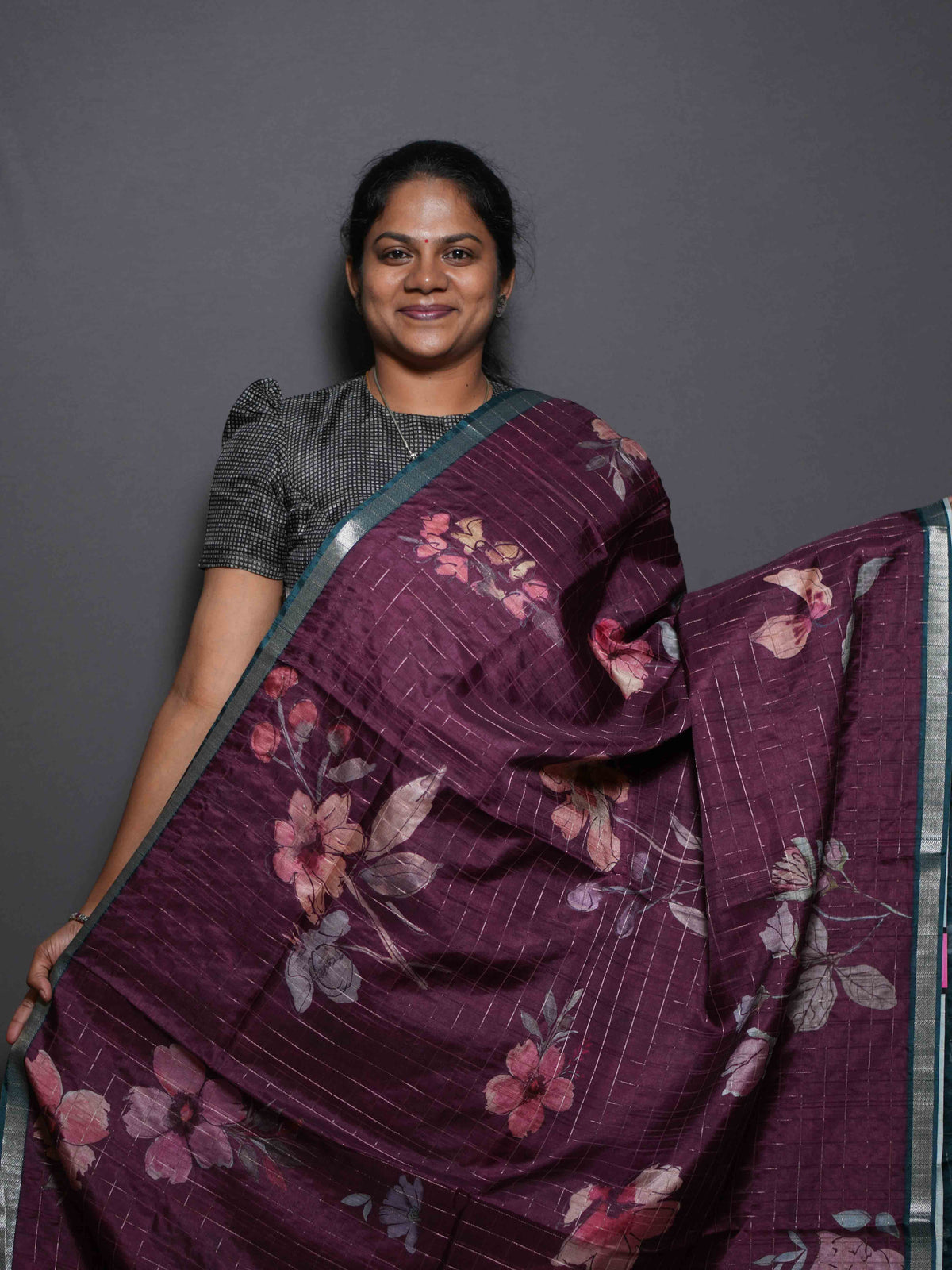 Floral Checks Printed Sarees Charming Petals / SKU311 – 7