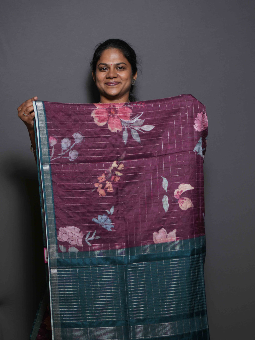 Floral Checks Printed Sarees Charming Petals / SKU311 – 7