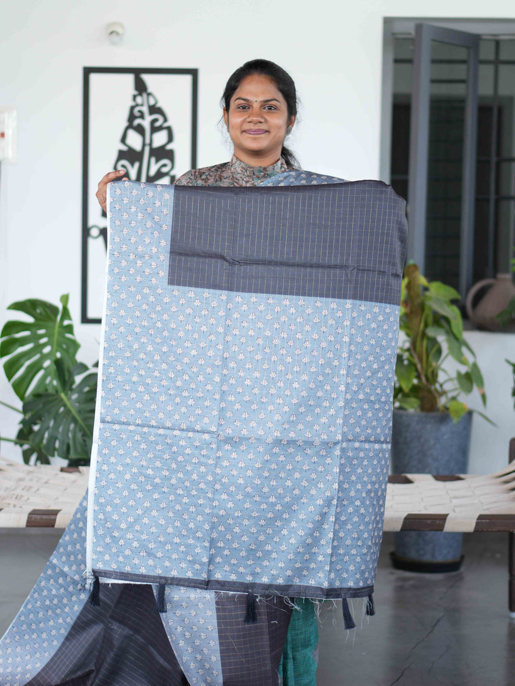 Check Semi Tussar Sarees / SKU223-2