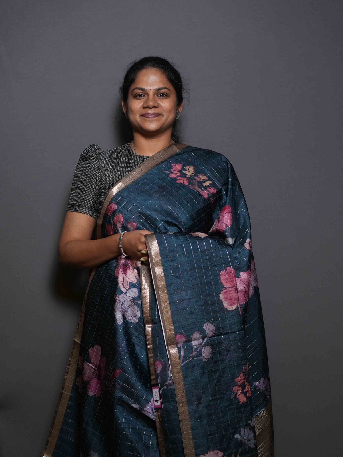 Floral Checks Printed Sarees Refined Prints / SKU311 – 8