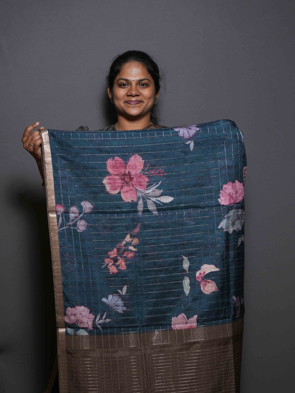 Floral Checks Printed Sarees Refined Prints / SKU311 – 8