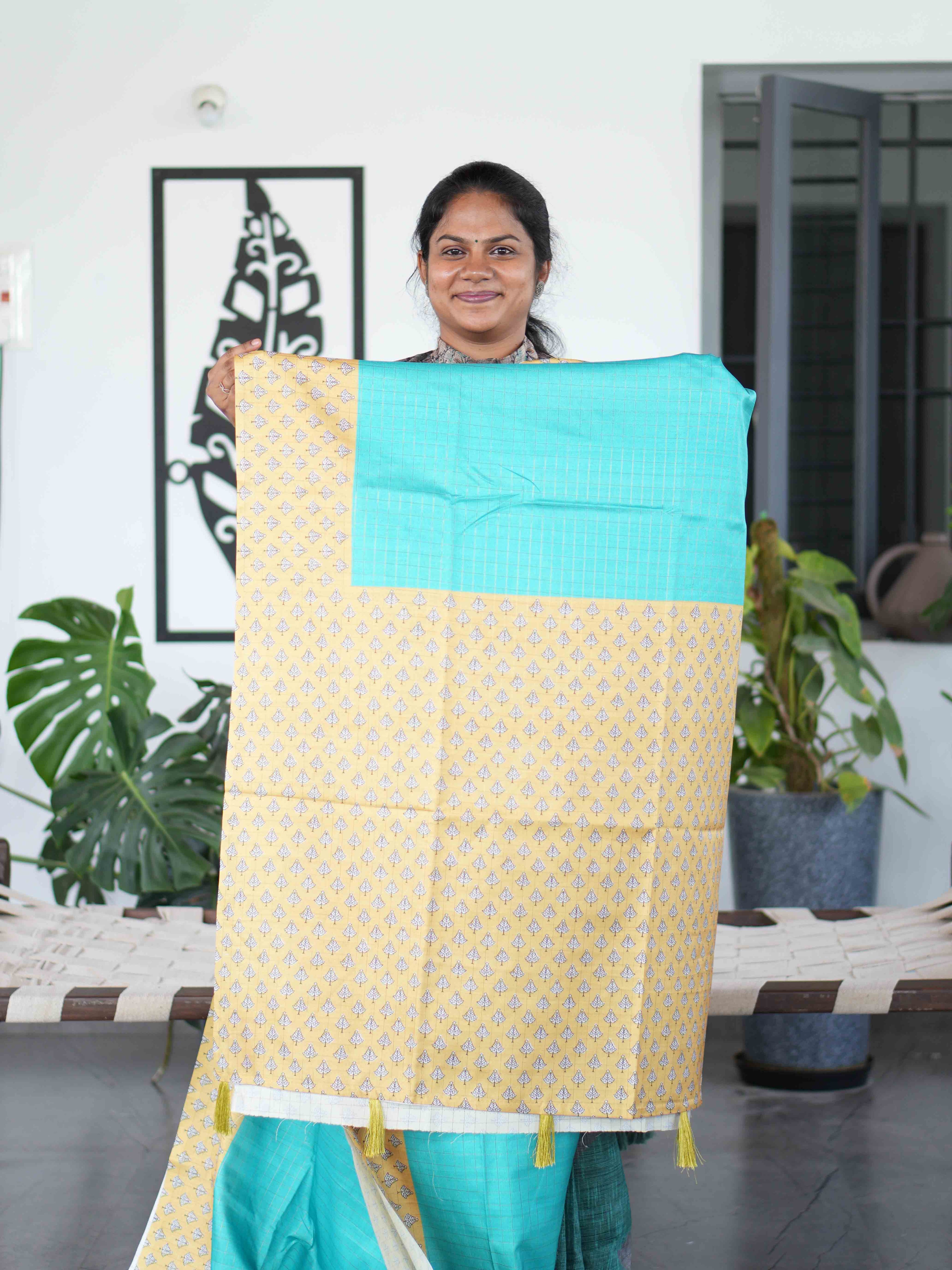 Check Semi Tussar Sarees / SKU223-3