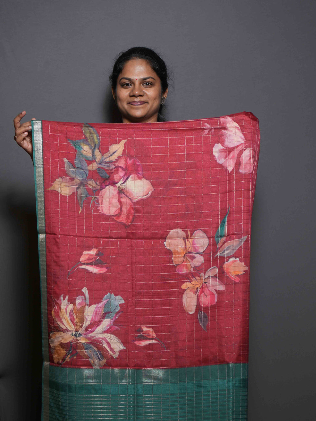 Floral Checks Printed Sarees Signature Style / SKU311 – 9