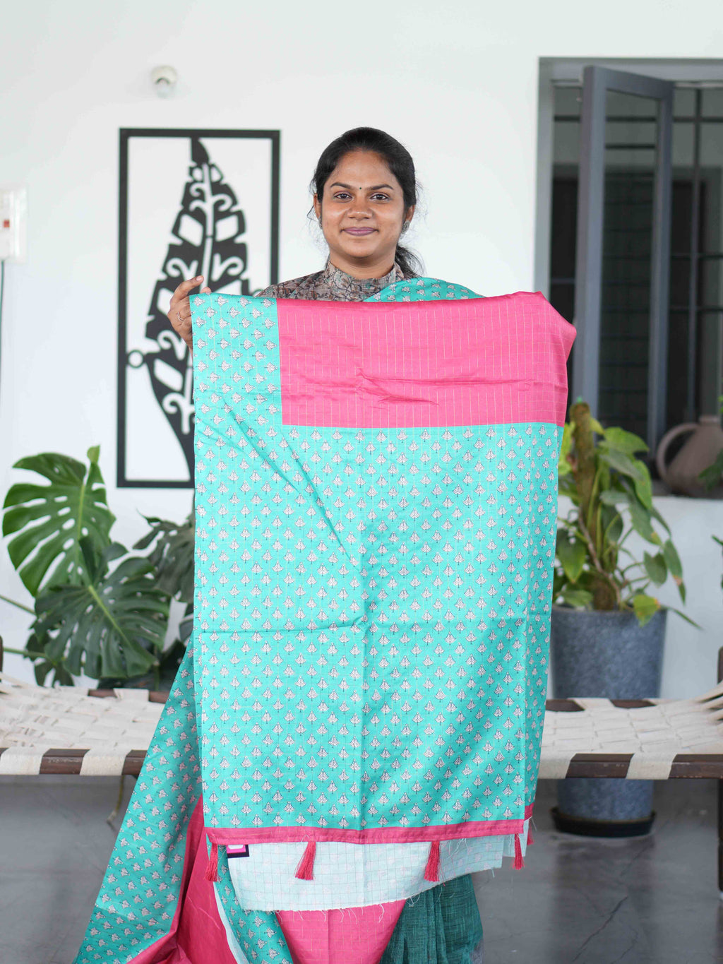 Check Semi Tussar Sarees / SKU223-4