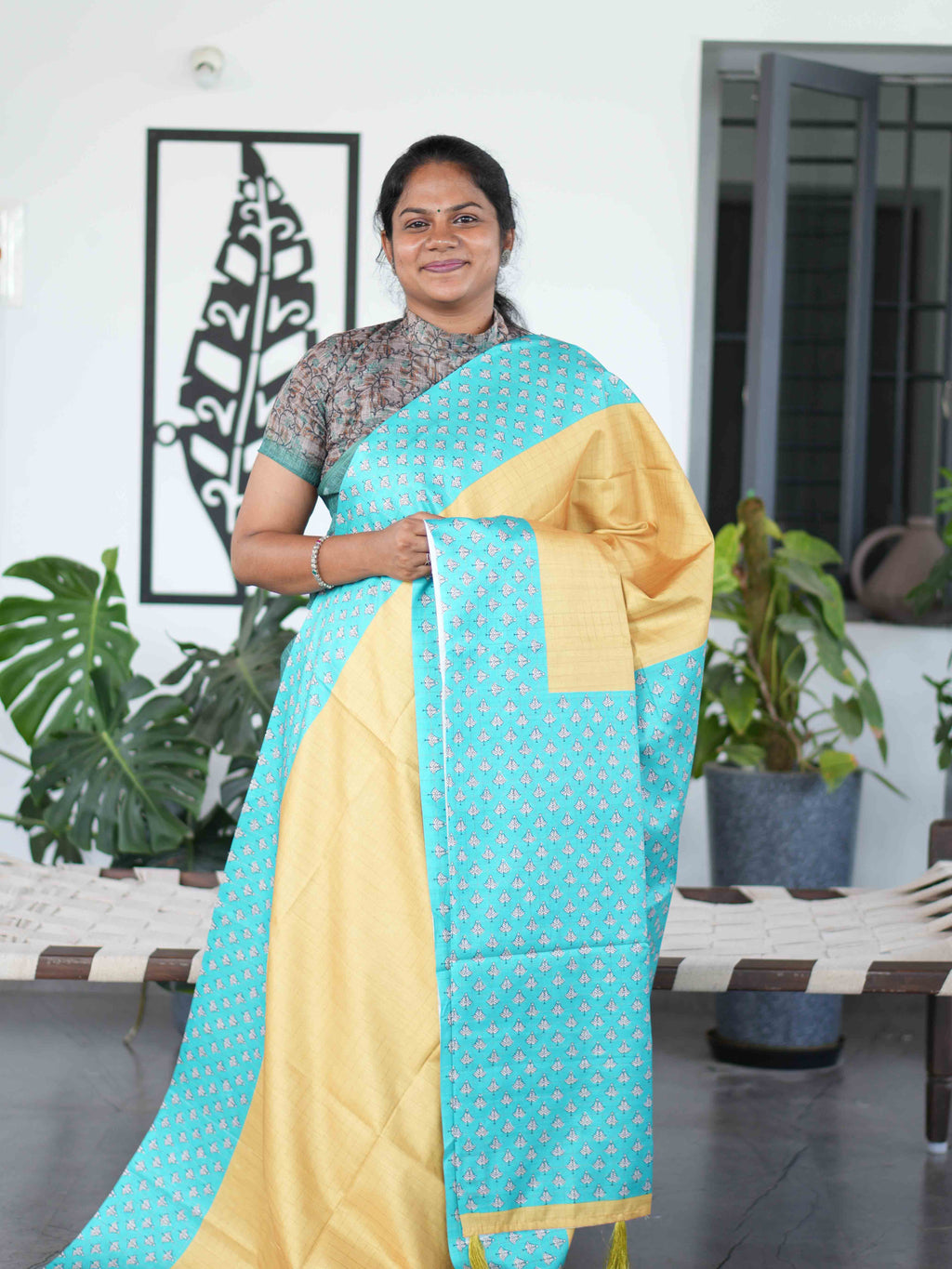 Check Semi Tussar Sarees / SKU223-5