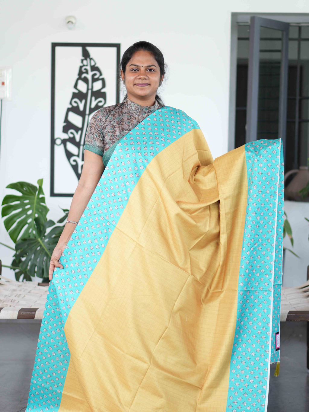 Check Semi Tussar Sarees / SKU223-5