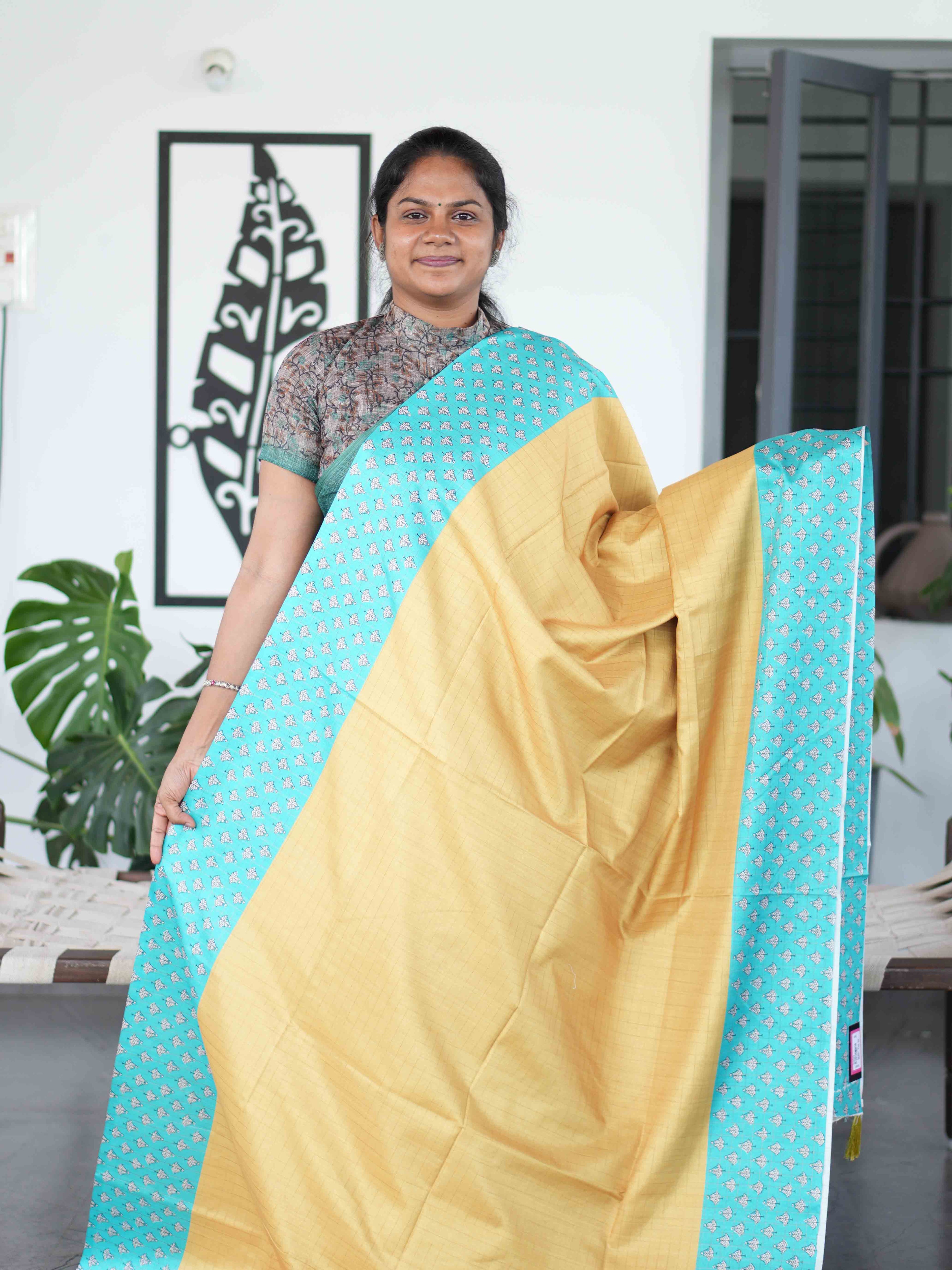 Check Semi Tussar Sarees / SKU223-5