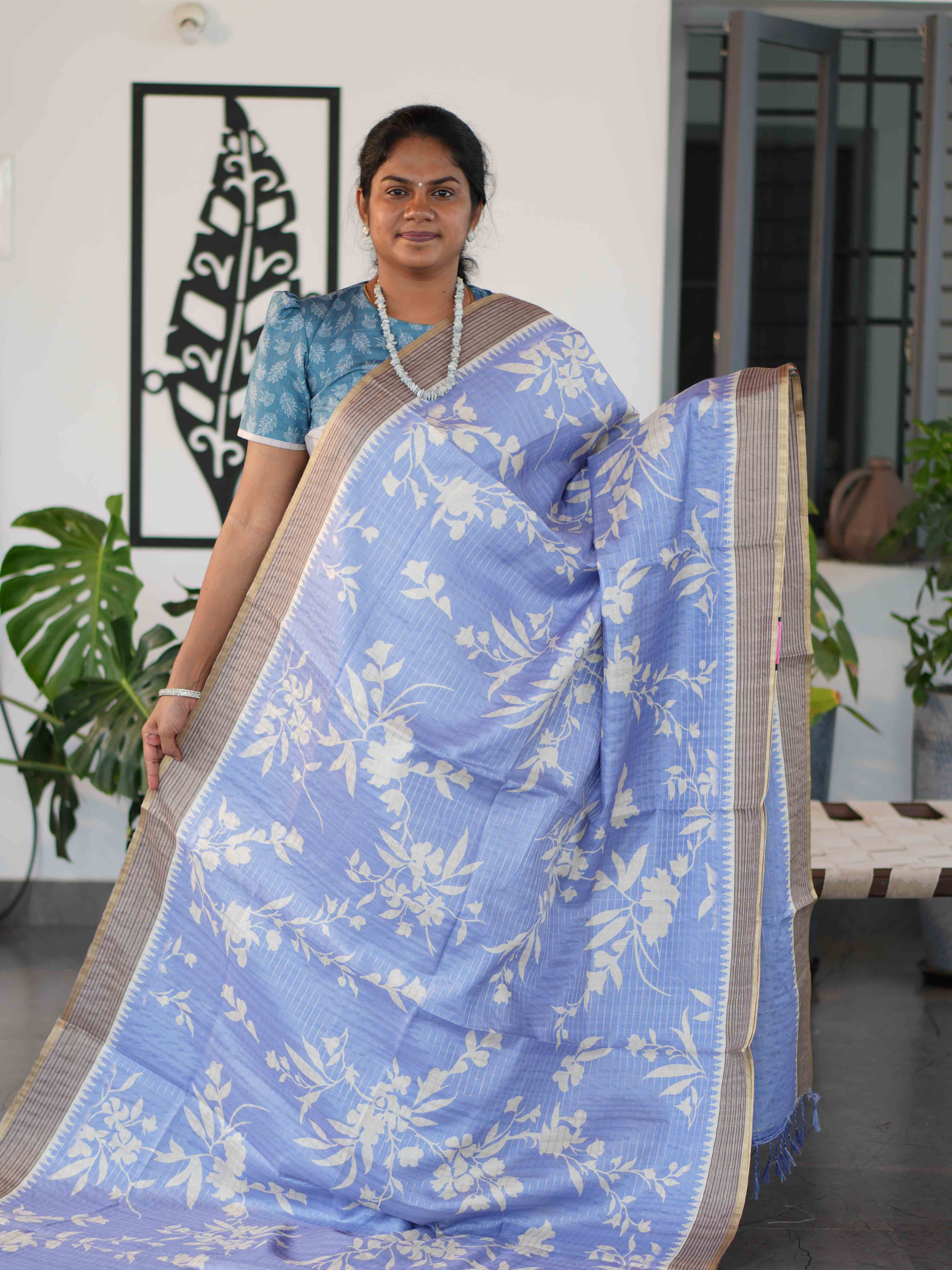 Printed Dola Tussar Sarees Elegant Motifs / SKU240 – 3