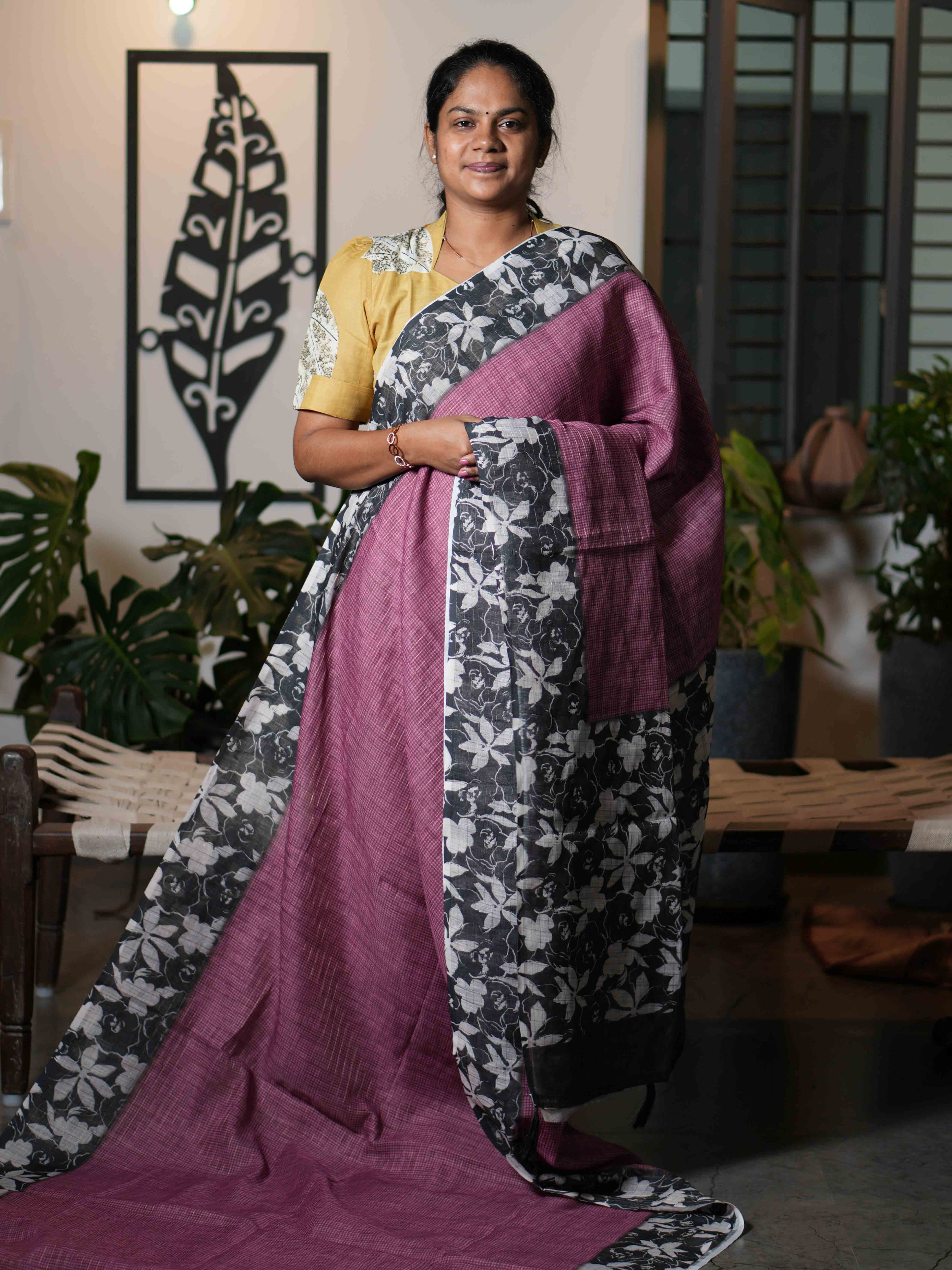 Mini Chex Linen Sarees Elegant Grid / SKU260 – 4