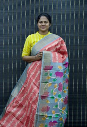 Zari Checked Printed Tussar